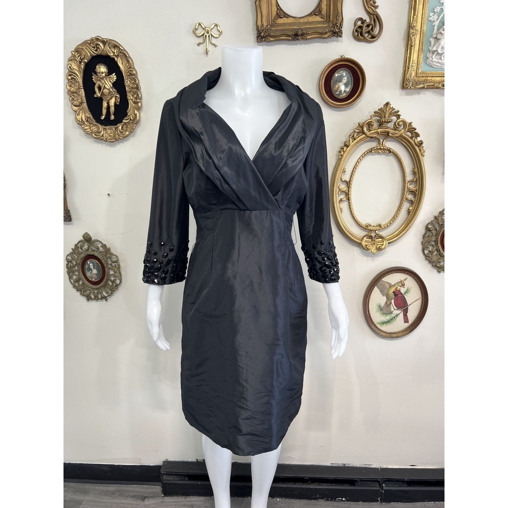 Rickie Freeman Teri Jon Black Embellished Cocktail Dress Size 12